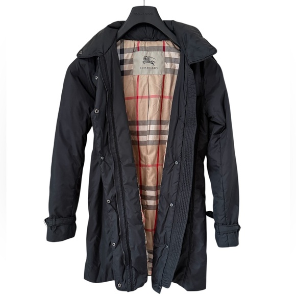 Burberry London Black Insulated Trench Coat Nova Check Packaway Hood US 2 - Picture 3 of 10